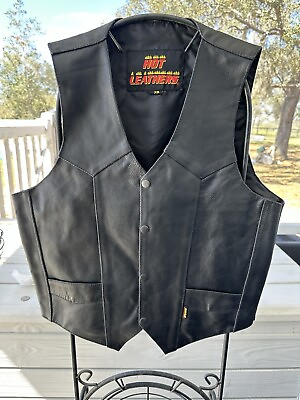 #ad Hot Leathers Men Women Motorcycle Black Leather Vest Harley Size XSmall $47.50