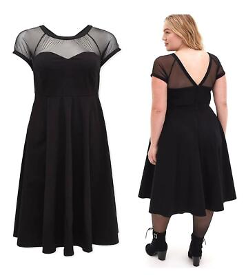 #ad Torrid 22 New Black Sweetheart Mesh Inset Rockabilly Swing Cocktail Party Dress $62.95