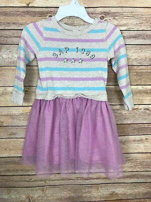 Gap Terry Knit Tutu Dress Knit Top Striped Long Sleeve Casual Party Girls Size 4 $6.79