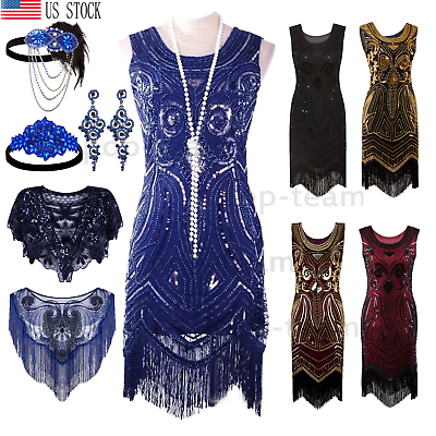 Roaring 20#x27;s Vintage 1920s Flapper Gatsby Dress Formal Evening Party Dresses $13.99