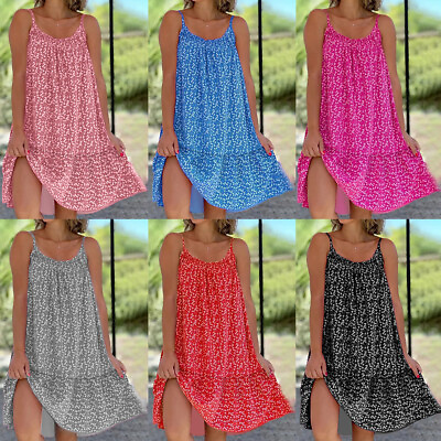 #ad Women Summer Holiday Dress Ladies Boho Beach Sleeless Sun Dress plus size $5.59