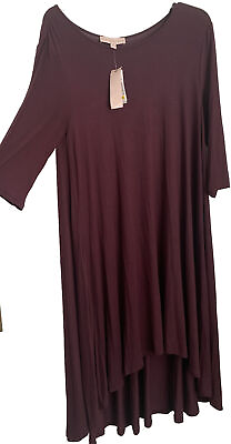 Philosophy Lagenlook Dress Sz Large Burgundy Plum High Low Maxi 3 4 Sleeve New $16.00