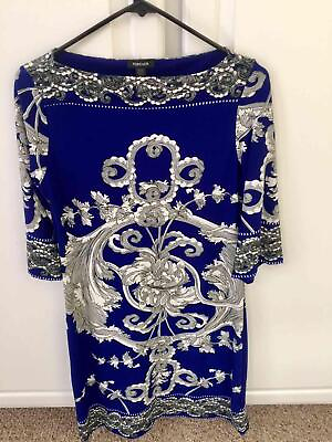 #ad Gorgeous Women#x27;s FOREVER Blue White Floral Spandex 1 2 Sleeves Dress Size S $29.99