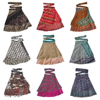 #ad Handmade 50 PC Vintage Silk Sari Recycled Magic Wrap Around Mini Skirts Women $221.31