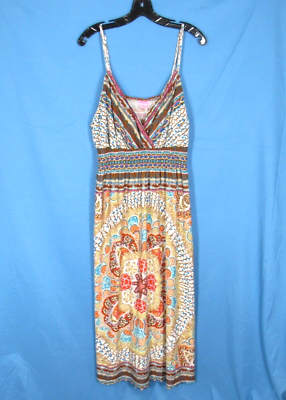 #ad SHE#x27;S COOL Colorful SCARF PRINT Stretch Knit SURPLICE Smocked MAXI SUNDRESS 2X $22.50