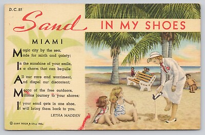 #ad Sand in my Shoes Beach Miami Florida Vintage Linen Postcard $3.75