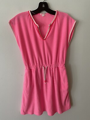 Crewcuts J Crew Girls Terry Beach Cover Up Dress 10 Pink Short Sleeve Drawstring $12.00
