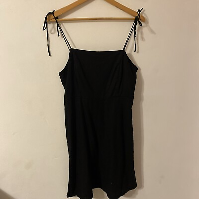 #ad Old Navy Black Linen Blend Spaghetti Strap Sun Dress Size Large $15.99