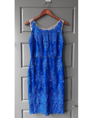 #ad Marchesa notte Beaded embroidered Blue midi Cocktail dress size 6 $299.00