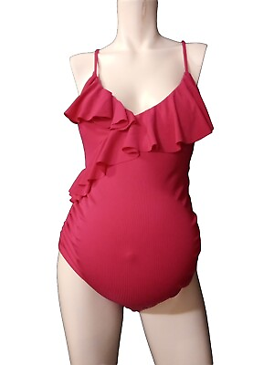 #ad Summer Mae Maternity Swimsuit One Piece Bathing Suit Ruffled V Neck Medium $29.88