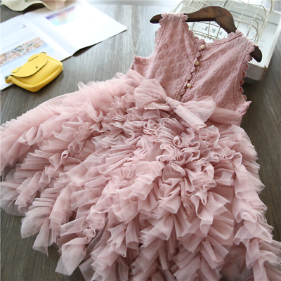 #ad Lace Girls Princess Dress Fluffy Cake Dresses Party Wedding Birthday Tutu Gown $28.25