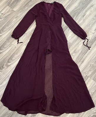 #ad Lulu#x27;s Womens Gone with the Whirlwind Romper Plum Purple Maxi Dress Small 381022 $19.99