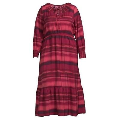 #ad TERRA amp; SKY Peasant Tiered Long Sleeve Maxi Dress Plus 3X Washy Stripe Rose NWT $25.00