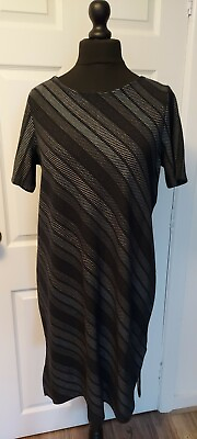 #ad NEXT size 18 short sleeved stretch striped dress with gold thread in navy GBP 19.99