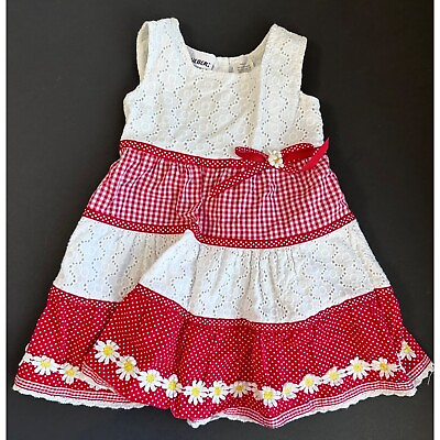 #ad Blueberi Boulevard Summer Dress Girls 2T White Red Plaid Polk Dot Floral $19.94