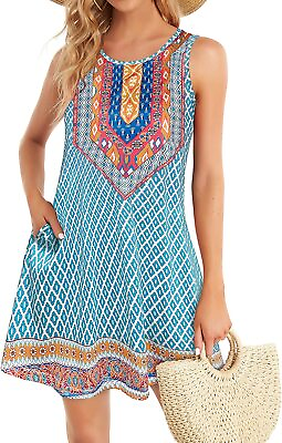 #ad Summer Dresses for Women Beach Boho Sleeveless Vintage Floral Flowy Pocket Tshir $53.62