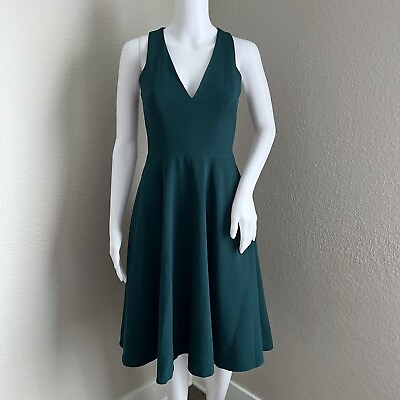 #ad Dress the Population Catalina Fit Flare Cocktail Dress Size XS Pine Green Pocket $68.99