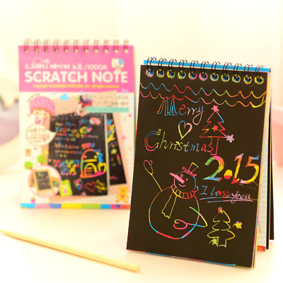 #ad Rainbow Paper Scratch Book with Pencil DIY painting dazzle color Note Book $6.54