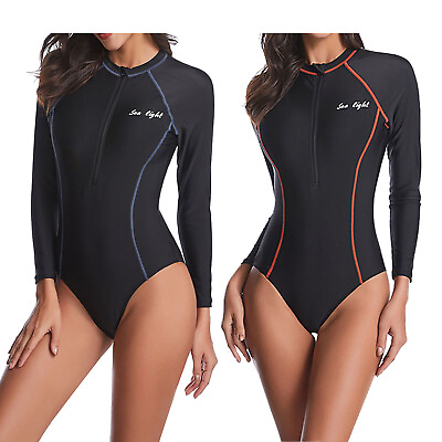 Women#x27;s Long Sleeve Rash Guard Swimsuit Surfing One Piece Bathing Suit Swimwear $22.25