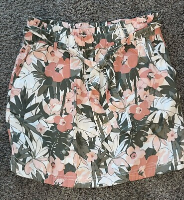 #ad Camp;C California Skirt Floral Palm Womens M Pink White Casual Paper Bag $14.50