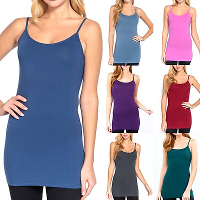 Womens Long Camisole Tank Top Cami Tunic Cotton Layering Plain Solid Basic $8.99