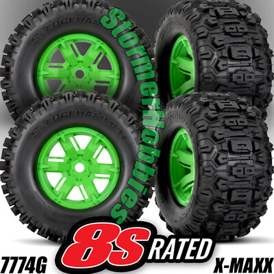 4 Traxxas 7774G Sledgehammer Mounted Tires amp; wheels Green 4 X Maxx TRA7774G $135.90