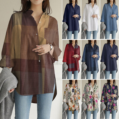 ZANZEA Womens Cotton Long Sleeve Shirt Button Up Office Wear Tops Blouse Autumn $18.99
