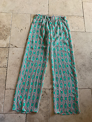 ABI FERRIN XXS geometric print sheer pants casual swim coverup drawstring waist $11.99