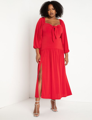 new ELOQUII HOLIDAY RED jersey tie front maxi dress 18 stretchy $44.99