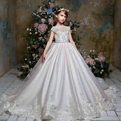 Sparkly Flower Girl Dresses for Weddings Pearls Beaded Girls Princess Dresses $44.11