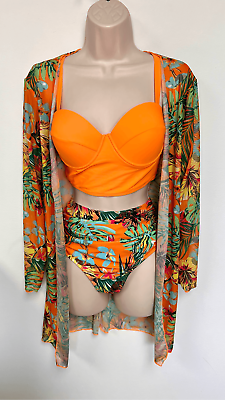 #ad Womens Multicolor 3 Piece Sets Floral Swimsuit Push Up Bikini Cover Up Medium $33.96