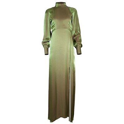 ADIBA Designer Long Sleeves Maxi Green Gladiolus Dress With Side Slit Size XS $729.00