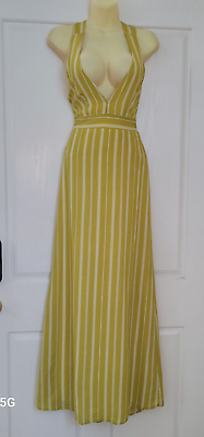 NEW Forever 21 Women#x27;s SZ S Stripe Yellow Lined Maxi Dress Cross Back NWT $12.95