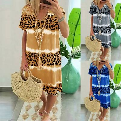 #ad US Women Summer Holiday Dress Ladies Boho Beach Loose Tie Dye Sundress Plus Size $21.79