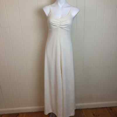 #ad Vintage Empire Waist Cream Disco Gown Small Knit Wedding Maxi Dress Boho Party $39.99