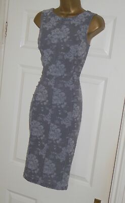 #ad #ad Phase Eight Grey stretch denim floral pencil wiggle day or evening dress size 14 GBP 29.00