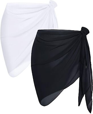 #ad 2 Pieces Sarong Cover Ups for Women Beach Bathing Suit Wrap Sheer Short Skirt... $15.74