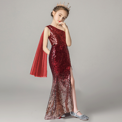 #ad Kids Girls Formal Dress Party Elegant Evening Long Sequin Dresses Fishtail Skirt $92.36