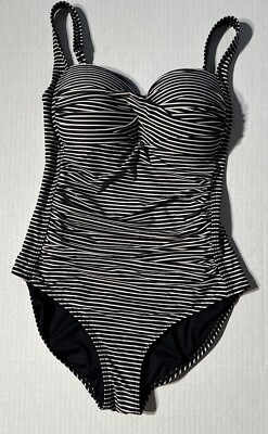 #ad Nip Tuck Swimsuit One piece For women black and white stripes size large adult $15.40