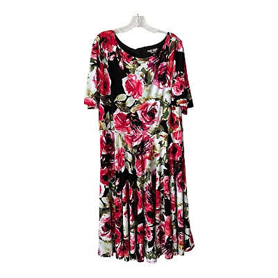 Marc Bouwer Womens Floral Dress Plus Size 1X Elbow Sleeve Fit and Flare Stretch $34.90