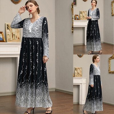 #ad Abaya Women Muslim Maxi Dress Islamic Dubai Ramadan Cocktail Party Kaftan Robe $32.10