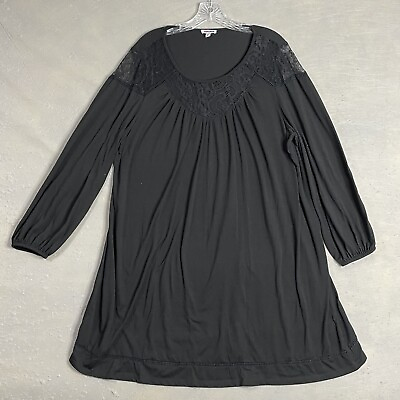 Bongo Plus Dress Size 2X Black Jersey with Lace Accents Long Sleeve A Line $11.25