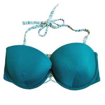 #ad Victoria#x27;s Secret The Beach Teal Blue Halter Tie Swim Bra Padded Bikini Top 36D $16.00