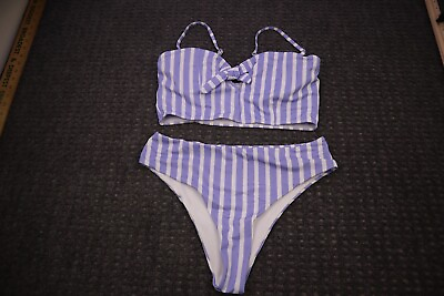 #ad SheIn 2 Piece Bathing Suit Bikini Women#x27;s Size XL Blue amp; White Padded Bra $9.95