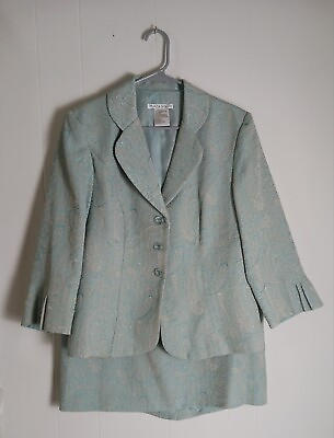 #ad Vintage Plaza South Mint Green Silver Blazer And Skirt Set Women#x27;s Size 12 $28.50