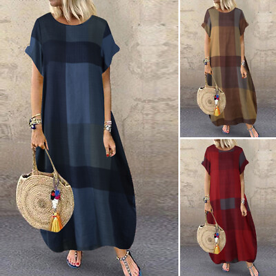 #ad US STOCK Women Casual Holiday Beach Long Maxi Dress Sumemr Short Sleeve Sundress $16.06