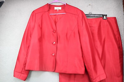 #ad Le Suit Women#x27;s Red Skirt Suit Sz.16 Holiday Wear Office Career $45.00