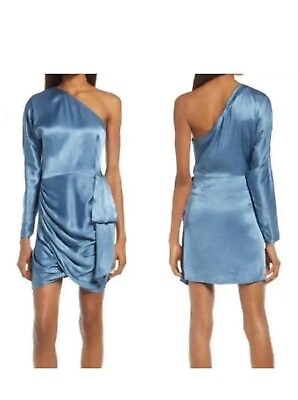 #ad Elliatt Revolve Saronic One shoulder Dress In Blue Womens Satin Cocktail Size L $82.50