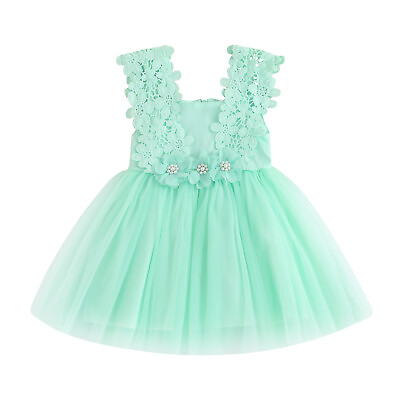 #ad Kids Girls Crochet Lace Dress Sleeveless Florals Princess Dresses $10.41