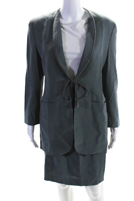 #ad Henri Bendel Womens Wool Shawl Lapel Blazer Pencil Skirt Suit Slate Gray Size 6 $41.49